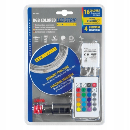 TAŚMA LED ZESTAW RGB 12/24V DO WNĘTRZA SAMOCHODU STEROWNIK + PILOT