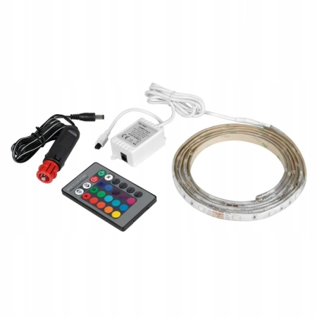 TAŚMA LED ZESTAW RGB 12/24V DO WNĘTRZA SAMOCHODU STEROWNIK + PILOT