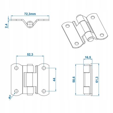 ZAWIAS BURTOWY KLAPY PRZYCZEPKI MOTYLKOWY METALOWY 73X61MM