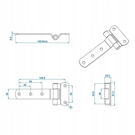 ZAWIAS BURTOWY KLAPY PRZYCZEPKI MOTYLKOWY METALOWY 143X61MM
