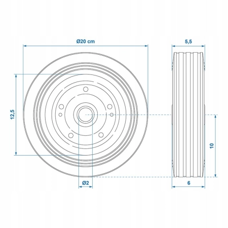 KÓŁKO DO KOŁA PODPOROWEGO PRZYCZEPY 200x60 MM METALOWA FELGA, GUMOWA OPONA