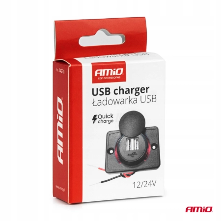 WODOODPORNA ŁADOWARKA USB 12/24V Z LED DO SAMOCHODU ŁODZI KAMPERA GNIAZDO